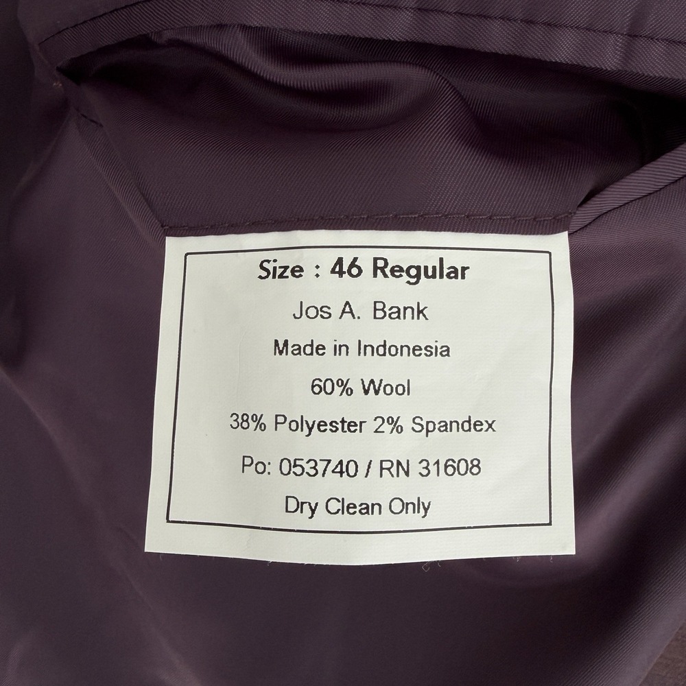 Jos A Bank Blazer Mens 46R Purple Plaid Wool Blend Sport Coat Dinner Jacket - Picture 6 of 13